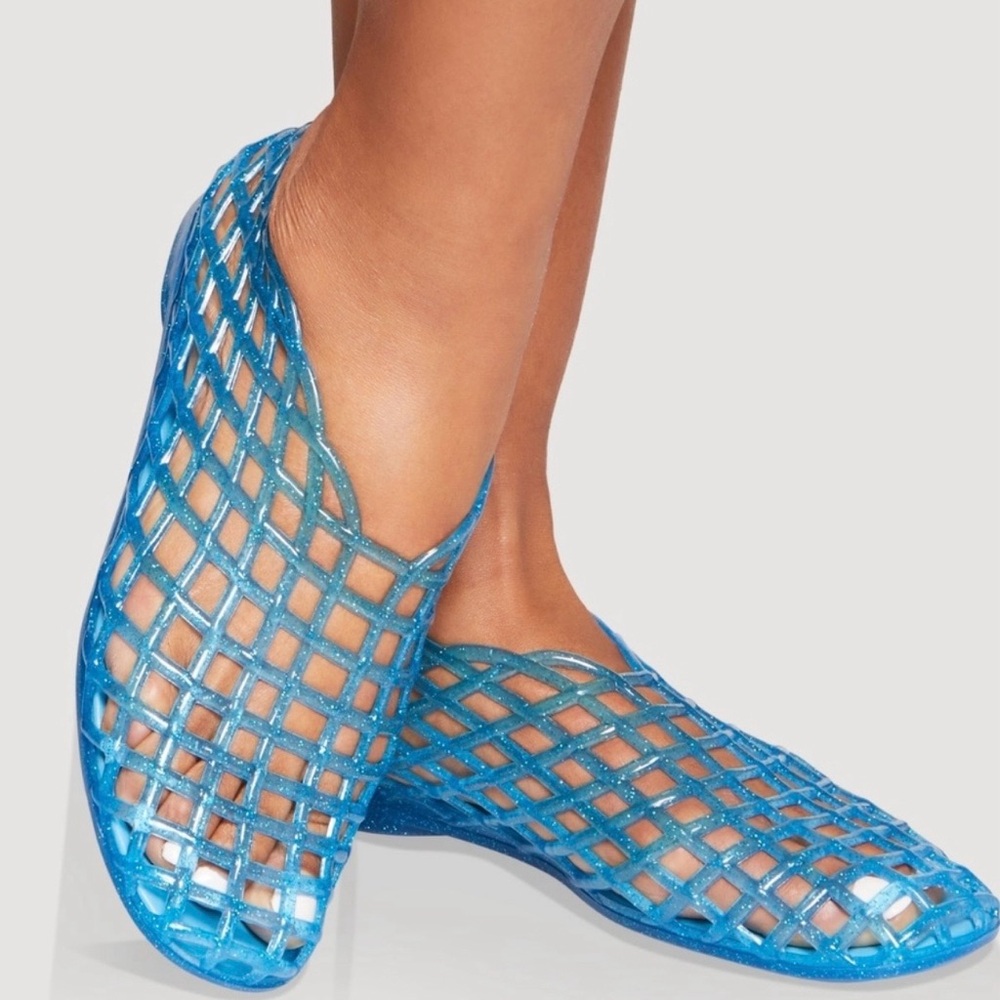 NWOT Spackle Blue Women's Lattice Slip-On Jelly Flats Size 11US